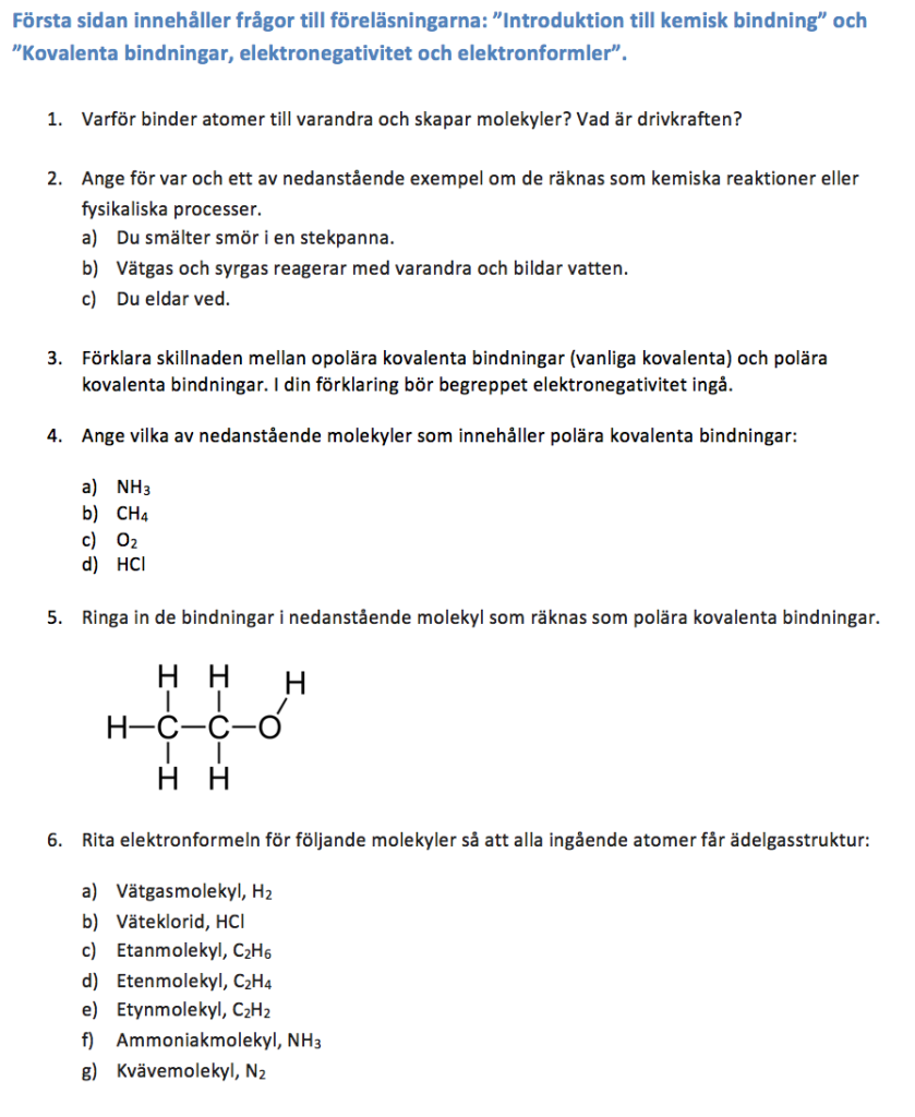 Del 4: Introduktion Till Kemisk Bindning